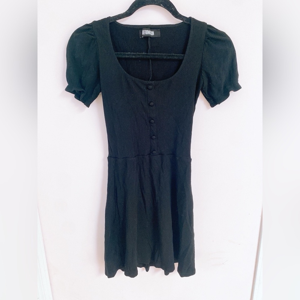 Reformation Black Ribbed Mini Dress - Picture 2 of 8